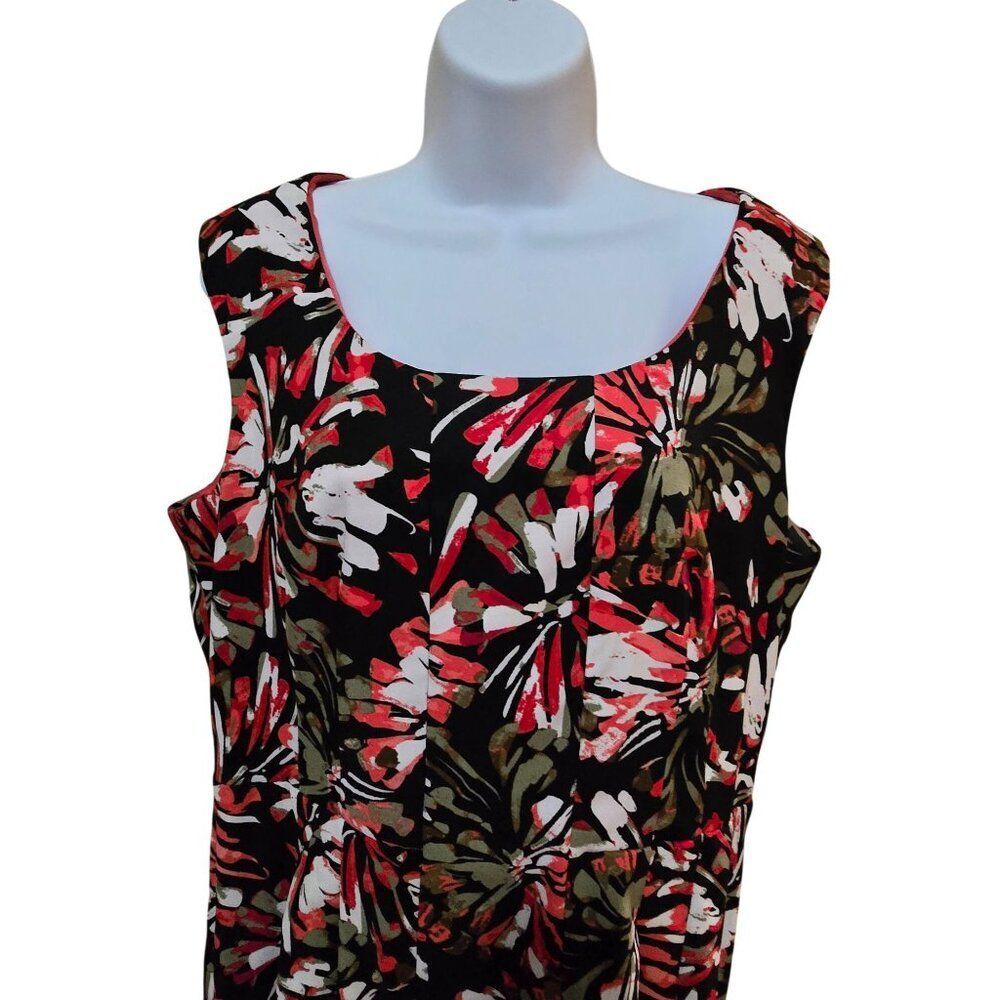 Floral Sleeveless Dress Black Red tan Whimsygoth abstract design office wear